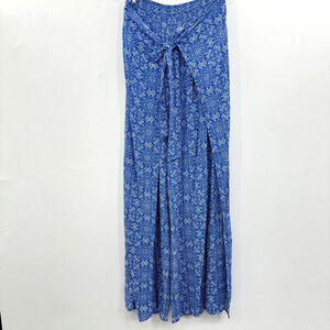 J. McLaughlin Printed Wide Leg Pants Sz S Blue White Rayon Beach Coastal Resort